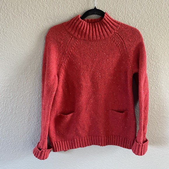J. Jill Sweaters - J. Jill Wool Blend Sweater Red Speckled Turtleneck Mock Neck Pockets Size XS